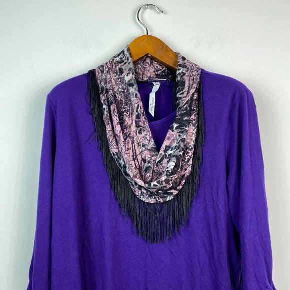 NY Collection Womens Plus 1X Dark Purple 3/4 Sleeve Scarf Tunic Top NWT BL11 - Picture 3 of 7